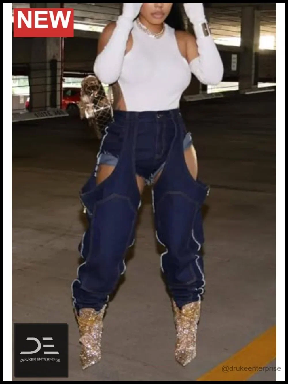 Women's High Waisted Ripped Wide Leg Distressed Denim Jeans